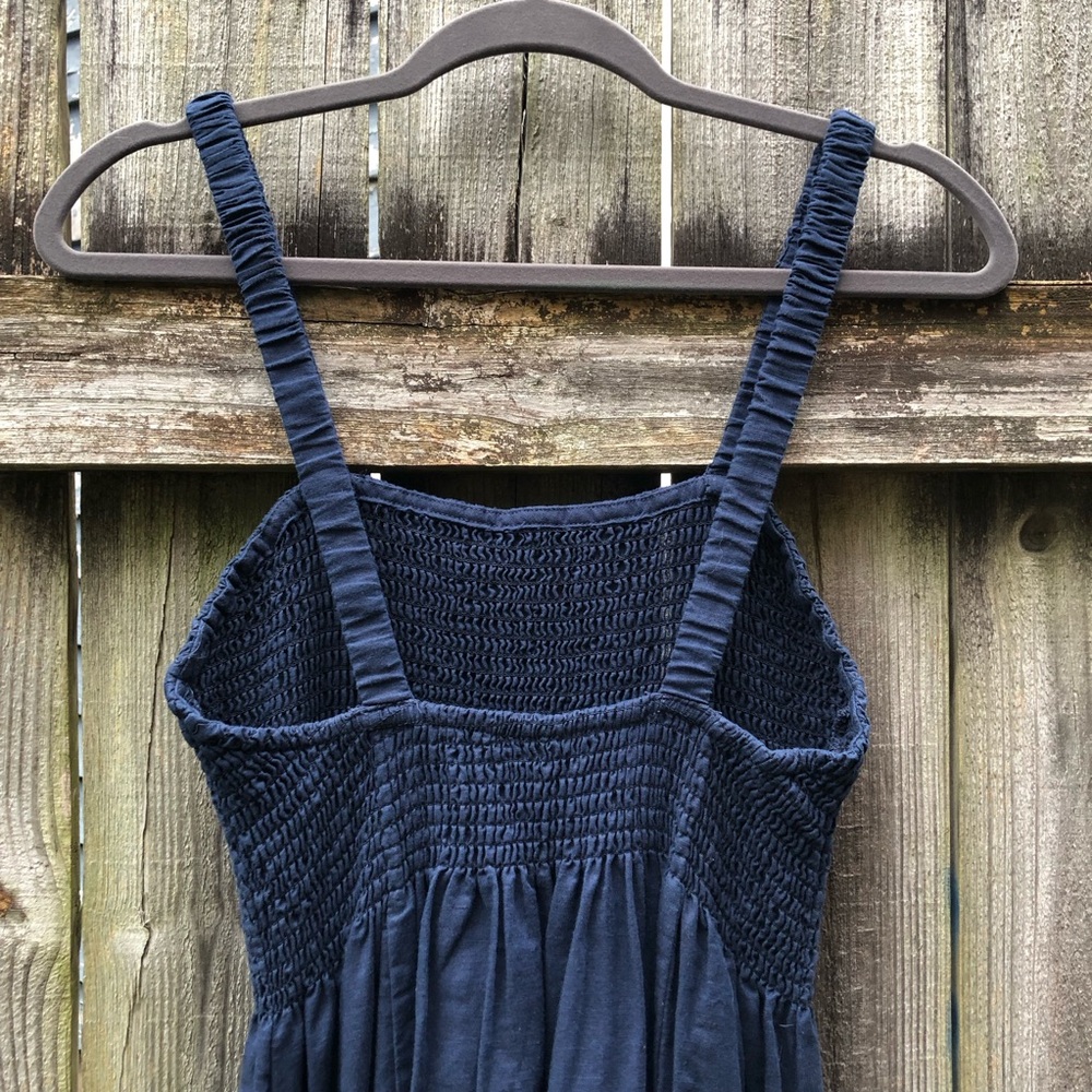 J. Crew Smocked Beach Dress Size M Navy Linen Cotton Blend Sleeveless Midi - Picture 11 of 15